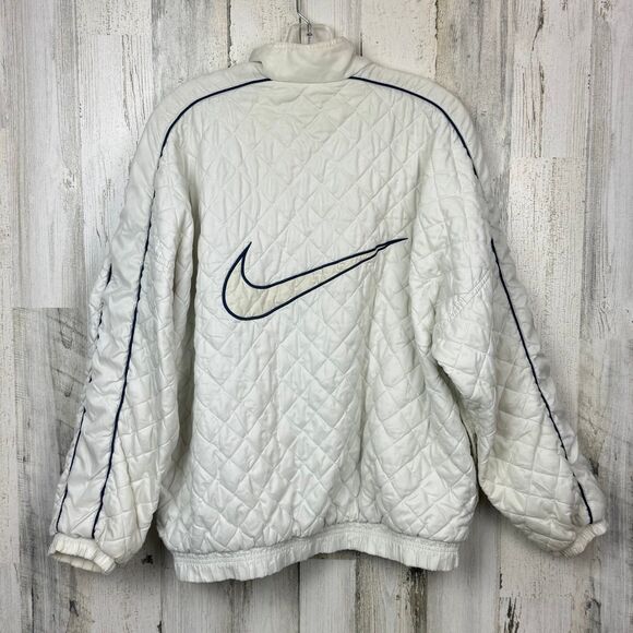 Nike Big Swoosh Quilted Full Zip White Windbreaker Jacket Size XL 16/18 90's - Picture 1 of 12